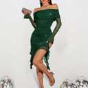 BeryLove Sequin Formal Dress for Woman A Line Lace Prom Dresses Sleeveless Cocktail Maxi Gowns (Green, M)