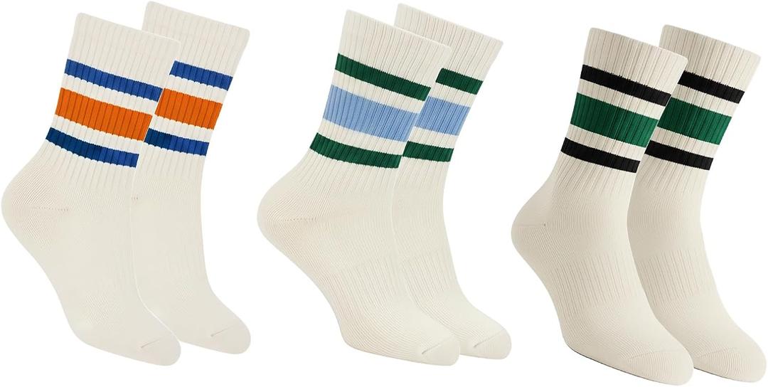 Retro Striped Crew Socks Sport Socks,Casual Cotton Stretchy Socks, with Seamless Toe for Men and Women Multicolor