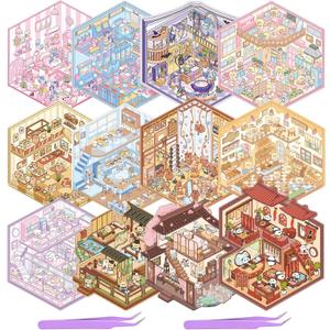 DIY 3D Sticker Scene, Stickers Book Make Your Own Mini Shop Scenes Stickers Cute Cartoon Animal Multi-Scenario Sticker for Relaxation Pass The Time Gifts (Cute)