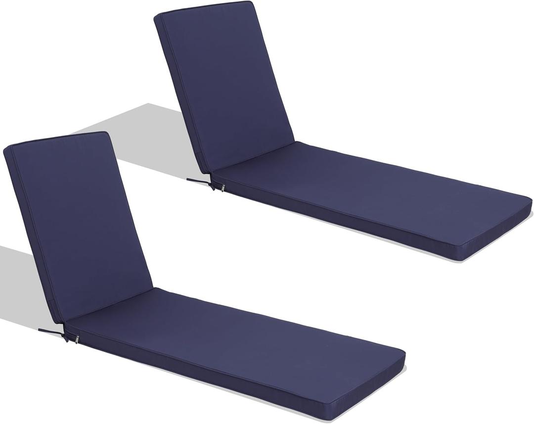 Only Choice Chaise Lounge Cushion, Outdoor Chair Cushions for Pool Side Chaise Lounge, Patio (Navy Blue-2 pc) (74.4"x 22.05"x 2.76")