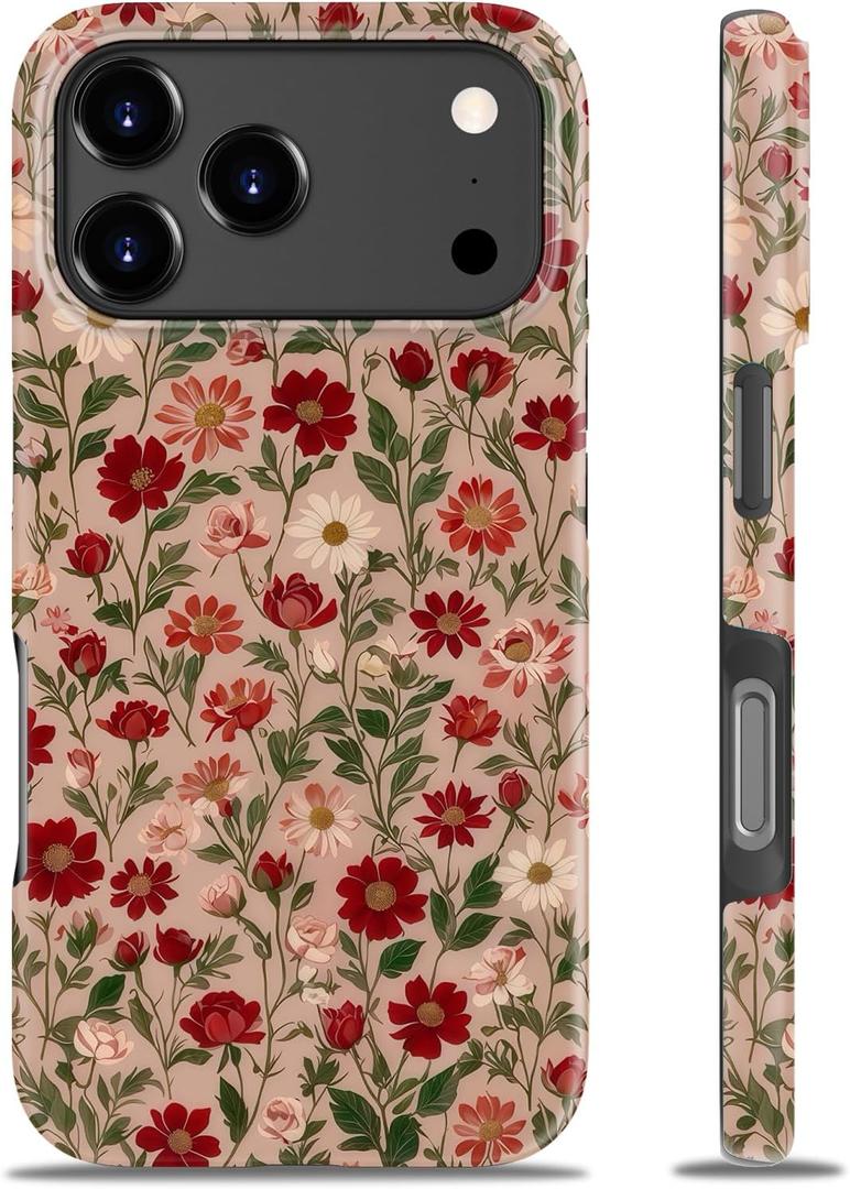 Goodon for iPhone 17 Pro Case - Wireless Charging - Dual-Layer Hard Shell & Silicone Cover - Protective Phone Case with Cute Wildflower Designs for Women - Dainty Floral Pattern