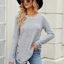 Lafural Womens Long Sleeve Tops Tunic Fall Shirts Women Sweaters Crew Neck Button (Gray, S)