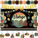 2 x RoundFunny Vintage 40th Birthday Decorations for Men Women 1986 Banner Decorations, Including Back in 1986 Backdrop, Cheers to 40 Years Banner, 12 Hanging Swirl, 10 Paper Poms