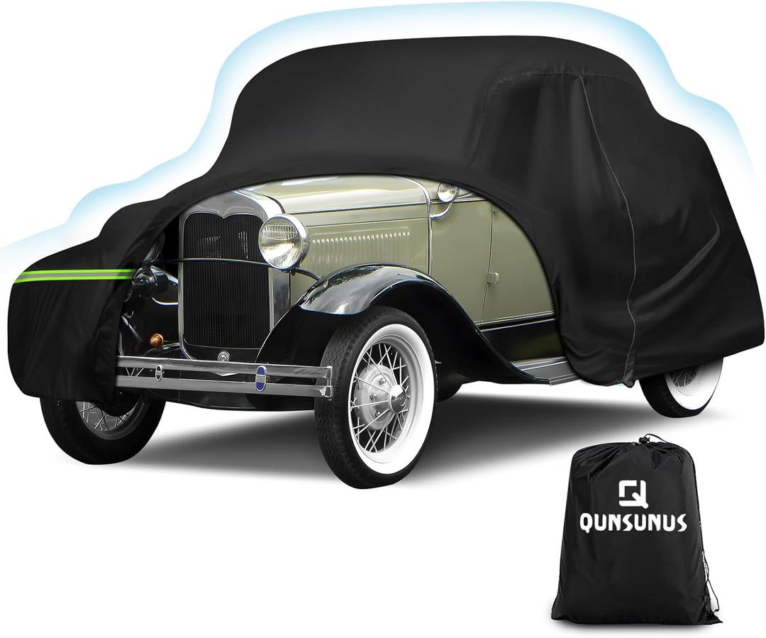 QUNSUNUS Waterproof Car Cover for Ford Model A Coupe/Roadster 1928-1931, All Weather Outdoor Car Covers with Zipper and Elastic Edges for Wind, Sun, UV and Dust Protection