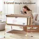 Baby Bassinet, 3 in 1 Bedside Bassinet Sleeper for Newborn, Portable Baby Crib with 4 Detachable Wheels & Adjustable Height, Breathable Mesh & Mattress, Mosquito Net& Storage Basket (Khaki)