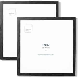 Opposite Wall - 12x12 in - Black Solid Oak Wood Picture Frame - Lightweight, Versatile & Shatterproof - Wall Hanging Poster or Photo Frame - Wall Decor for Office, Gallery & Home - 2 Pack