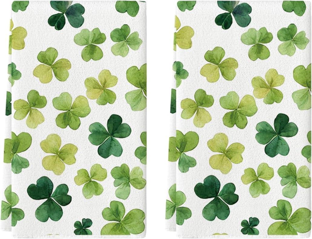 Artoid Mode Beige Shamrocks St. Patrick's Day Kitchen Towels Dish Towels, 18x26 Inch Seasonal Spring Decoration Hand Towels Set of 2