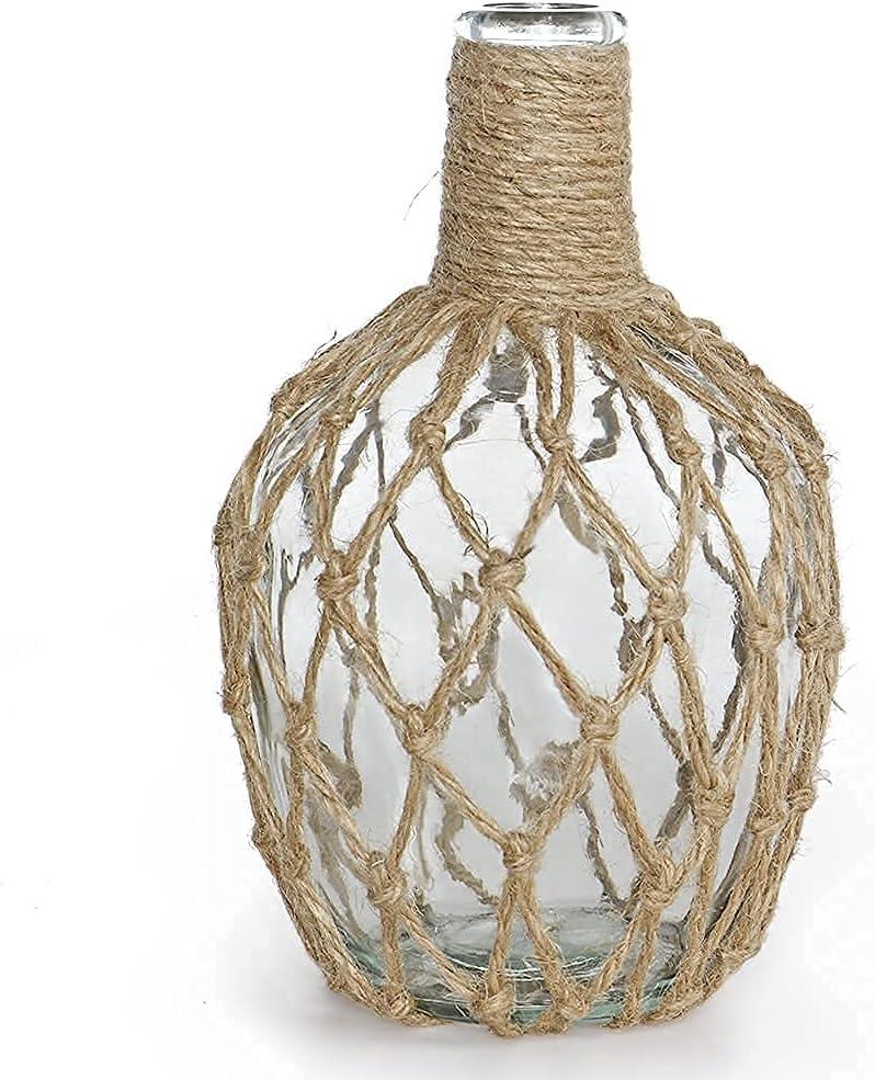 MDLUU Glass Jug with Twine 10" Tall, Flower Vase with Rope Net, Decorative Bottle Vase for Dining Room, Bedroom, Bathroom, Mantel