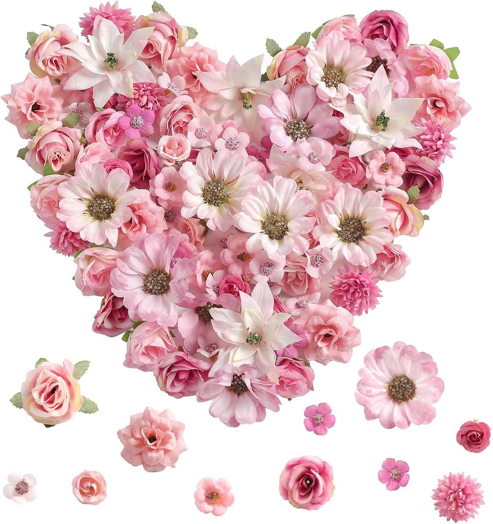 Serra Flora Faux Flower Heads Mini Artificial Flower Heads Fake Flowers Multicolor Small Silk Daisy Peony Flower Heads for Craft Garland Wedding Party DIY Home Decoration (Rose Red)