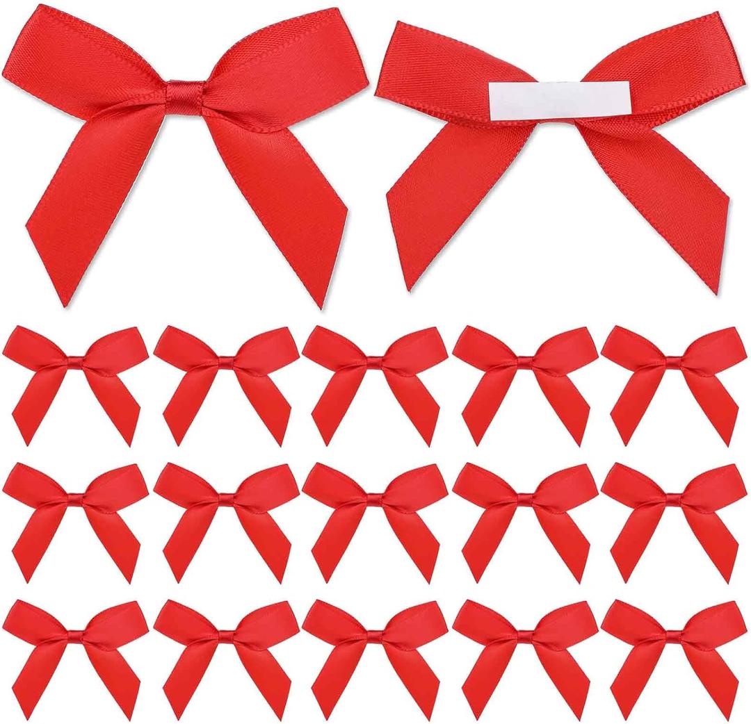 40 PCS Red Satin Ribbon Bows Self Adhesive Bows for Luxury Gift Wrapping Small Tied Ribbon Adhesive Bow for DIY Satin Ribbon Bows for Brithday Christmas Party Gift Wrap Bows for Bags