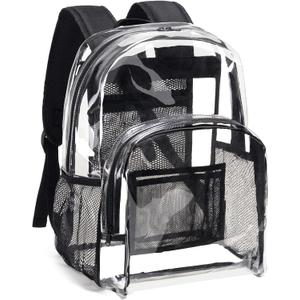 Vorspack Clear Backpack Heavy Duty PVC Transparent Backpack with Reinforced Strap Stitches & Large Capacity for College Workplace Security - Black