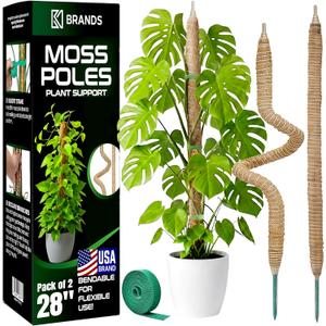 2 Pack 28'' Bendable Moss Pole Monstera Plant Support for Climbing Indoor Plants - Stakes for Potted Climbers - Tall Sticks Indoor Trellis for Houseplants - Accessories for Monstera Pot