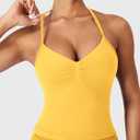 YEOREO SoftHue Impact Longline Strappy Top Women's Halter Workout Tank Tops Backless Gym Longline with Adjustable Strap (Yellow, M)