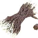 Novelty Lights Vintage Style T5 Warm White LED Christmas Lights, 35 Feet Brown Wire String of 70 Mini Bulbs, UL Listed Indoor/Outdoor Tree Lighting