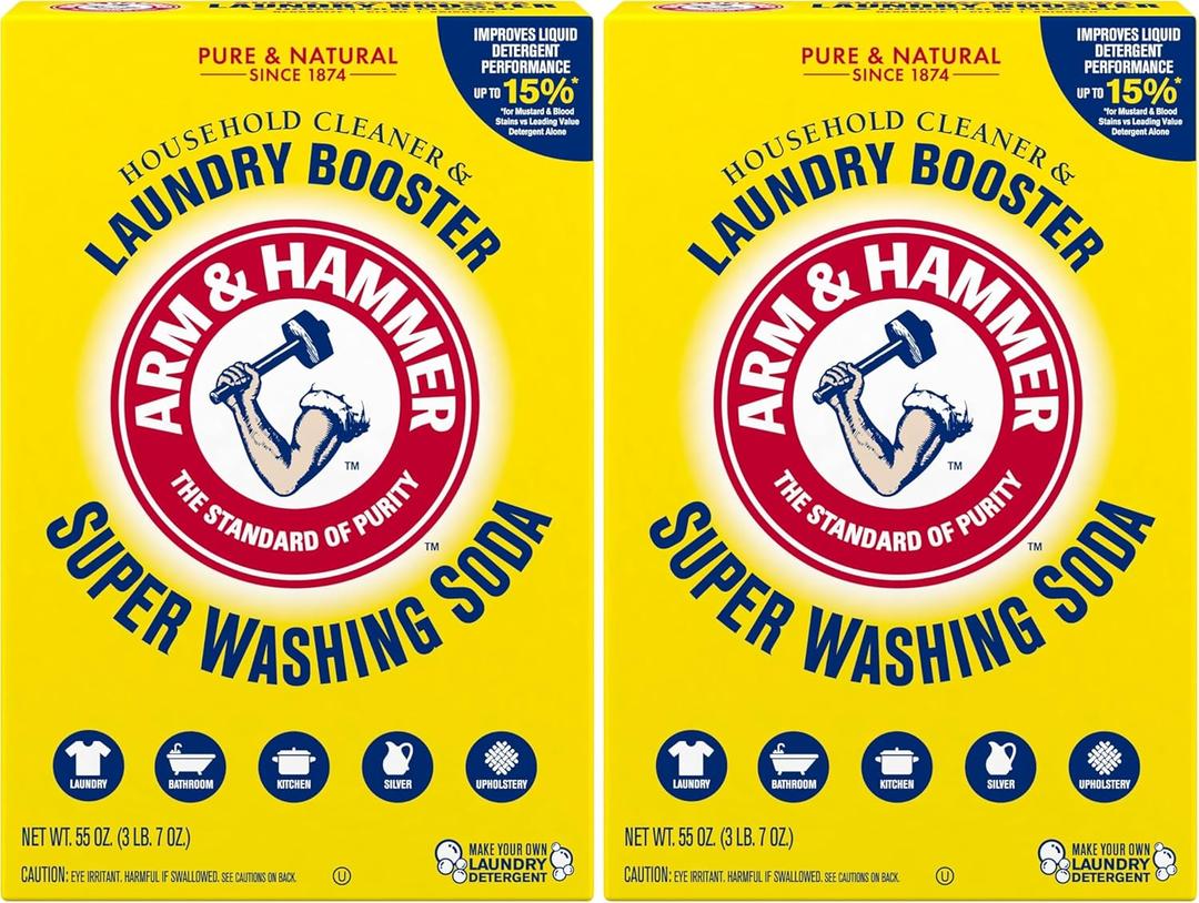 ARM & HAMMER Super Washing Soda Household Cleaner and Laundry Booster, 55 oz Box (Pack of 2)