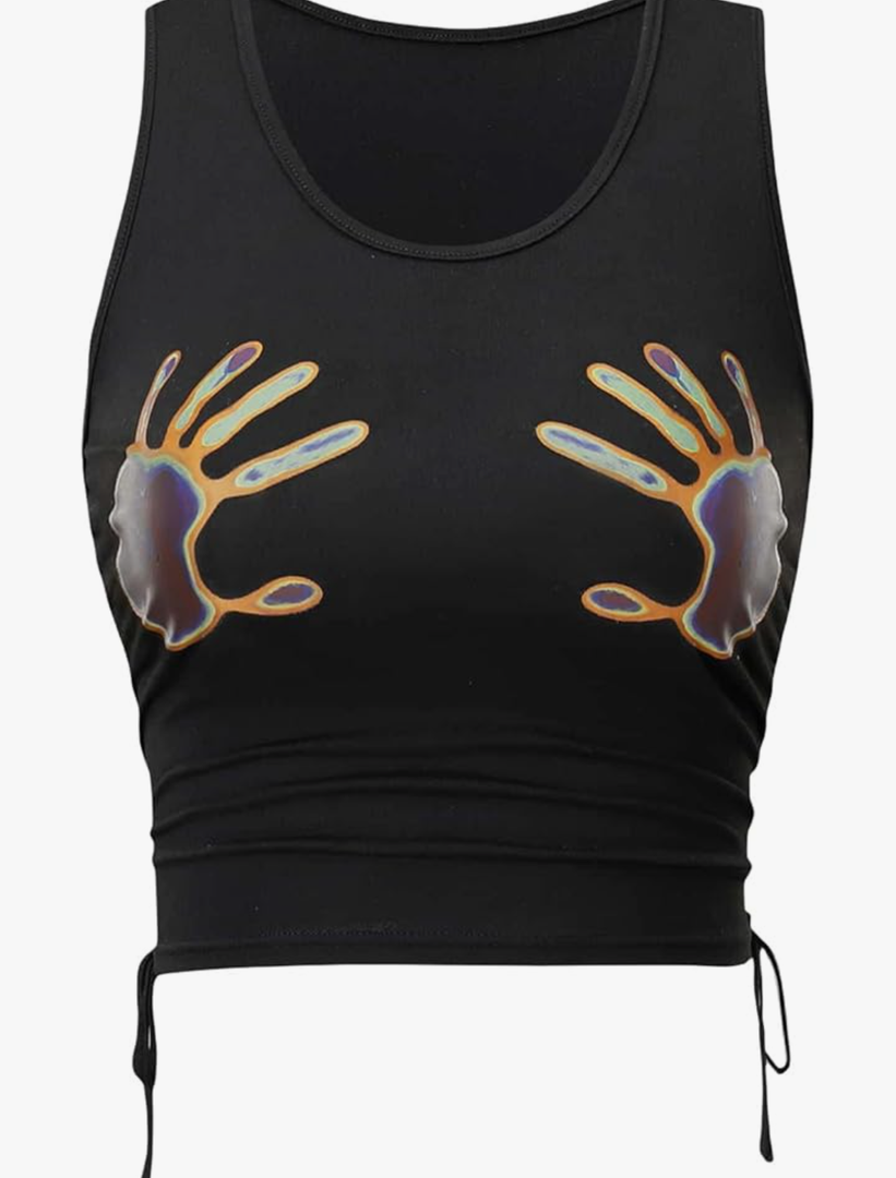 Floerns Women's Graphic Print Sleeveless Drawstring Ruched Crop Tank Top, S