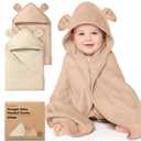 KeaBabies 2Pack Hooded Baby Towels for Newborn  35x35 Soft & Absorbent Viscose From Bamboo Baby Bath Towels with Hood for Infant, Toddler, Kids, Boys Girls, Newborn Bath Essentials (Almond, Regular)