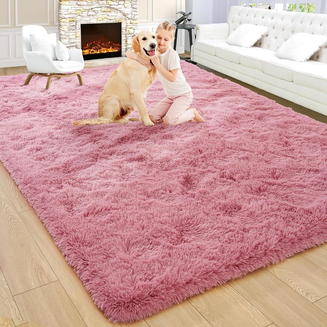 Noahas Fluffy 5x8 Blush Rugs for Bedroom Girls,Shaggy Area Rugs for Living Room,Thick Shag Throw Floor Carpet,Soft Non-Slip Dorm Nursery Kids Rug Home Decor Aesthetic