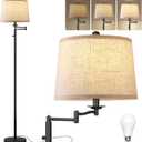 Ruiever Dimmer LED Floor Lamp,Tall Standing Lamp with Swing Arm,Black Lamp with Dimmer LED Bulb,Elegant Floor Lamp for Living Rooms & Bedroom (Black)