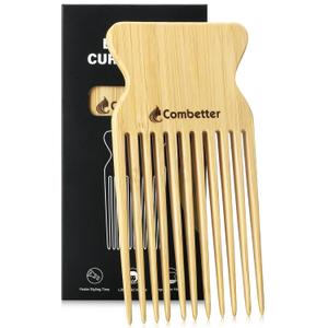 Combeter Bamboo Hair Pick Comb for Thick Curly Hair & Beard  Eco-Friendly Anti Static Afro Pick Wooden Comb for Detangling & Styling for Men, Women & Kids