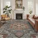 6x9 Rug, Stain Resistant Washable Area Rugs with Anti-Slip Backing, Vintage Large Bedroom, Living Room Rugs, Foldable Soft Rug (Grey/Brown/Tan, 6'x9')