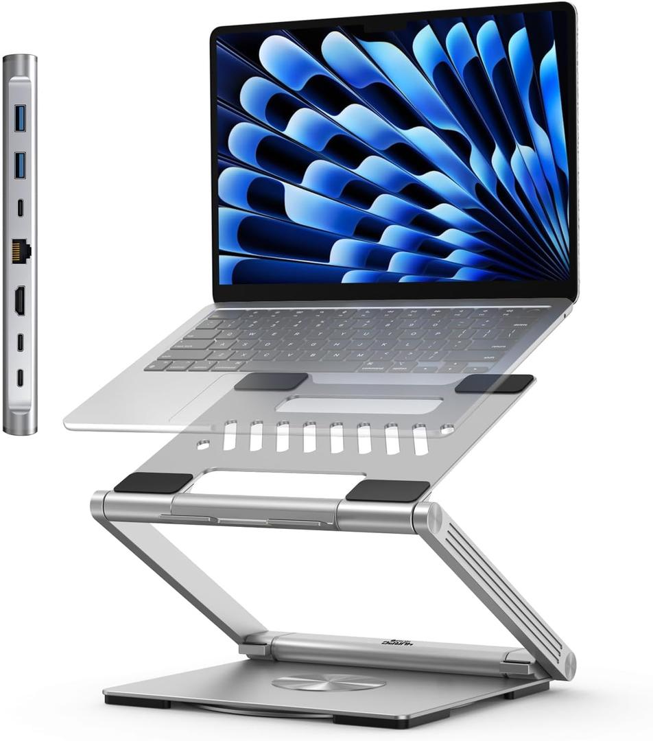 4URPC Laptop Docking Station Stand 4K@60Hz for MacBook Pro/Air M3/M4, Dell/HP/Surface/Lenovo/Chromebook, Laptop USB Hub Stand with HDMI, 3 USB, Ethernet, PD 3.0, Adjustable Dock with 360 Rotate Base