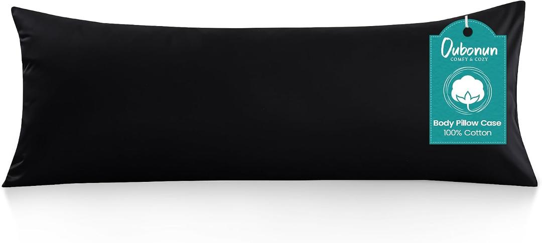Oubonun 100% Cotton Body Pillowcase - 800 Thread Count/21x54, Moisture Absorbent and Breathable, Premium Hotel Body Pillow Cover for All Seasons, Black