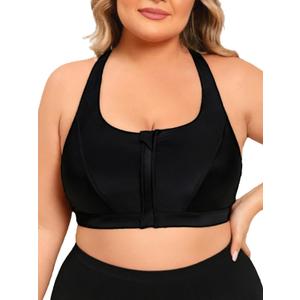 Womens Sports Bra Bikini Top for Large Bust Push Up Swim Tops Bathing Suit Bra Swimsuit Top (Black)