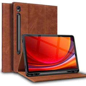 for Samsung Galaxy Tab S9 11inch and S9 FE/S10 FE/S10 Lite 10.9-inch Case with S Pen Holder 2023/2025(X710/X716/X510/X516/X520/X526) Genuine Leather Cover Protective Shell, Auto Wake/Sleep, Brown