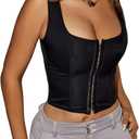 SOLY HUX Women's Y2K Vintage Strapless Overbust Corset Top Corset Boned Lace-Up Back Bodyshaper Crop Bandeau Top (Plain Black)