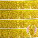 YUKL Laser Gold Christmas Decorations Tinsel Garland Parade Float Decorations for Trailer 4Pack 12FT Christmas Party Decor Ceiling Fringe Banner Gold Backdrop for Streamers Party Decorations