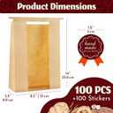 Brown Kraft Paper Bread Bags with Window & Tin Ties (100 Pack + Stickers) - 14x8.3x3.5" Professional Bakery Storage Bags, Wholesale Bread Packaging, Bulk Restaurant Supply Gift Goods