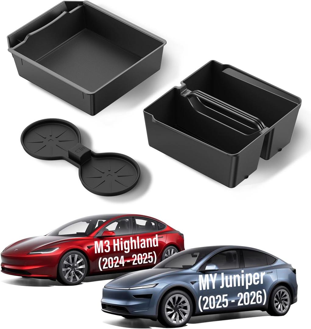 BMZX Center Console Organizer for New Tesla Model Y Juniper (2025-2026) & Model 3 Highland (2024-2025), Organizer and Cup Holder 3PCS for Model Y Model 3 Accessories