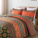 HoneiLife Quilt Sets Queen Size - 3 Pieces Microfiber Quilt Lightweight Bedspreads Wildflower Coverlets Retro Bed Cover King Quilt Bedding Set All Season Quilts-Pumpkin (Queen/Full-90"x96")