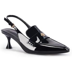 Coutgo Women's Pointed Toe Sandals Slingback Kitten Heel Pumps Slip On Ankle Buckle Dress Shoes (6, Black)
