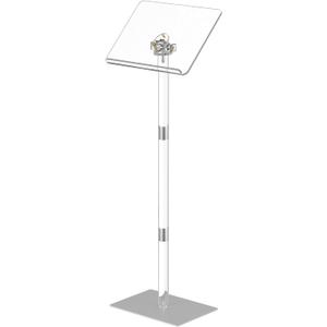 HMYHUM Small Acrylic Podium Stand, Angle Adjustable, 15.7" L x 11.8" W x 42.3" H, Modern Lecterns & Pulpits for Classroom, Concert, Church, Speech, Easy Assembly, Metal Base, Clear