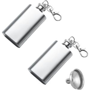 2PCS Mini Pocket Wine Bottle Stainless Steel Material Portable Keychain Flask Stainless Steel 2oz Pocket Whiskey Bottle, Hip Flask with Funnel for Men & Women