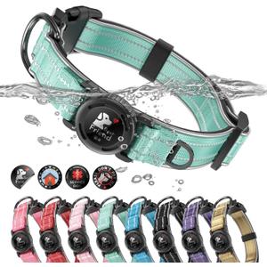 Upgrade Airtag Dog Collar,with IPX8 Waterproof AirTag Holder | Reflective Ultra-Durable | Soft Padded | Lock Buckle | Heavy Duty | Fit Small Medium Large DogsTealL(17"23")