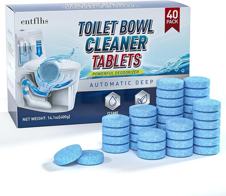 Toilet Bowl Cleaner Tablets 40 Pack, Long-Lasting Drop-in Tank Tablets with Sustained-Release Technology, Fight Tough Stains & Odors, Household & Commercial Use, Compatible with Most Toilets-Strong