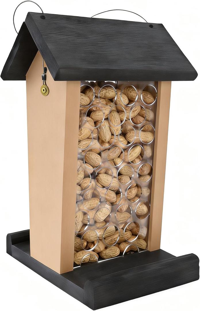 Crow Feeder - Hanging Whole Peanut Bird Feeder, Durable Solid Wood, Attracts Crows, Woodpeckers, Large Birds & Blue Jays - Outdoor Garden, Yard Use