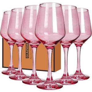 Pink Wine Glasses Set of 6-12oz Pink Long Stem Wine Glass Cups, Pink Pretty Crystal Glassware, Hand Blown Goblets Drinkware, Unique Drinking Stemware Holiday Gift Set for Women