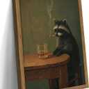 Framed Vintage Raccoon Wall Art, Moody Raccoon Canvas Prints, Funny Dark Academia Animal Poster, Classic Oil Painting Style Artwork, Whimsical Wall Decor for Living Room Bedroom Office 24x36in