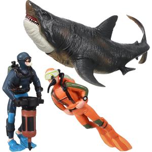 Toyvian Scuba Diver Figures with Shark Miniature, 3 Pack PVC Diver Action Models for Aquarium Decoration Marine Life Figurines for Fish Tank Ornaments and Diorama Projects