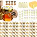 Small Honey Jar, Mini Honey Jars with Dipper, Glass Honey Pot Baby Shower Favors, Party Favors & Wedding Favors, Hexagon Honey Container w/ Lid, Bee Charms, Fabric Ribbons and Bags, 60 Pack 1.5oz