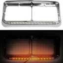 Grandroad auto Headlight Bezels Chrome w/Visor 12" LED Light Strip Replacement for 4x6 Lights Kenworth T400 T600 T800 W900B W900L Peterbilt 378 379 Western Star 4900 Freightliner, White Light