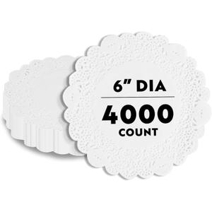 Restaurantware-Pastry Tek 6 x 6 Inch Lace Doilies, 4,000 Decorative Tableware Placemats - Disposable, Round, White Paper Table Doilies, for Birthdays, Or Weddings, Table Decor