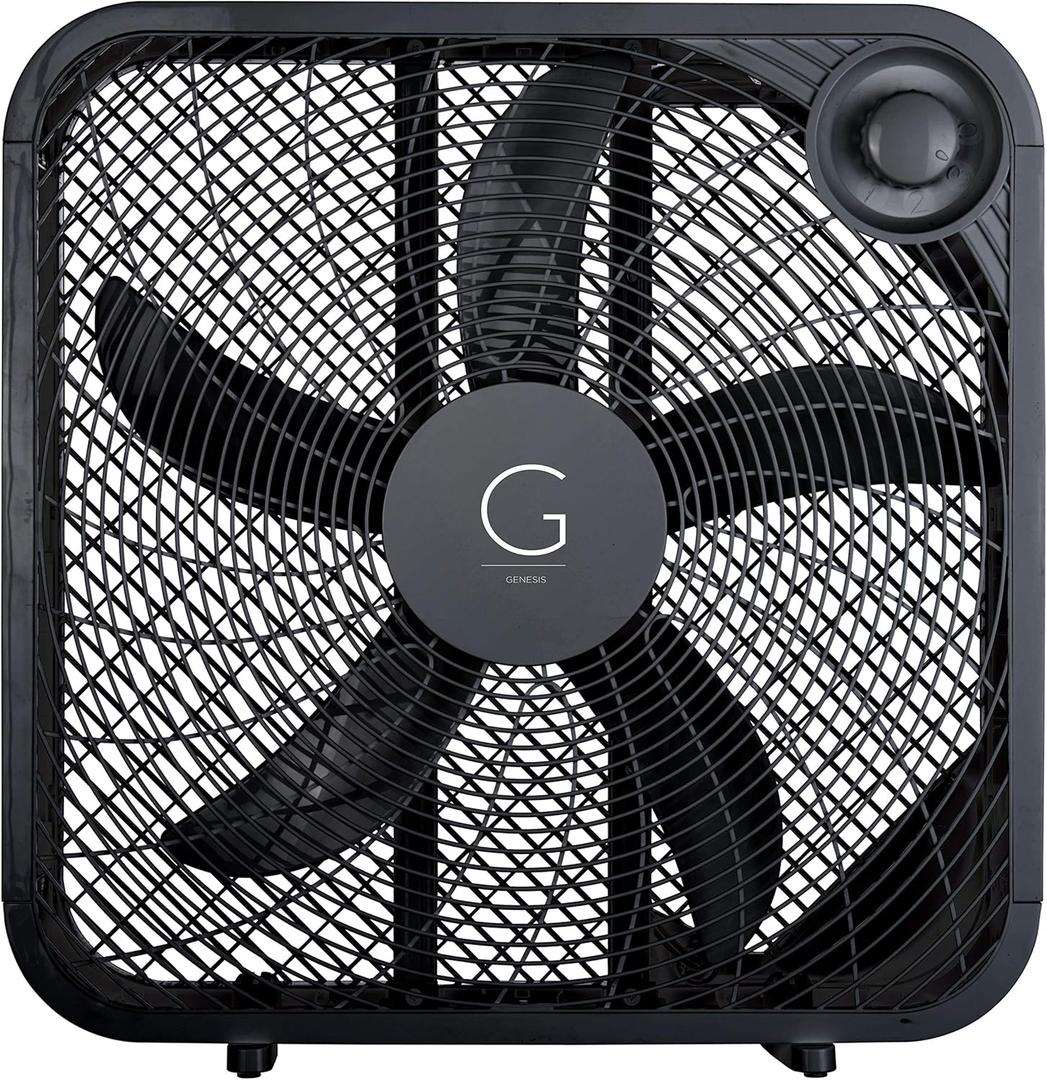 Genesis 20" Box Fan, 3 Settings, Max Cooling Technology, Carry Handle, Black (G20BOX-BLK)