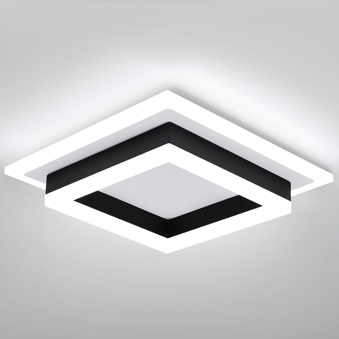 32W Modern LED Ceiling Light, Small Flush Mount Light Fixture, 6500K Cold White Ceiling Lamp, Square Hallway Lighting Fixtures for Living Room Bedroom Bathroom Kitchen (White, Cold White) (1 PACK, White&Black-6000K)