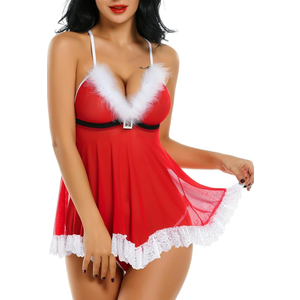 Avidlove Womens Christmas Lingerie Red Santa Babydolls Chemises Set, XXL