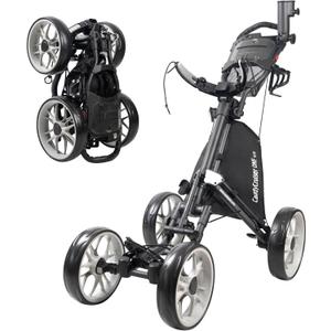 Caddytek CaddyCruiser ONE V8 4 Wheel Golf Push Cart - Lightweight Aluminum Foldable Cart with EVA Wheels, Foot Brake, Adjustable Handle, Cooler Basket, Umbrella Holder, Drink Holder, Scorecard Console, Dark Grey 